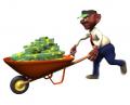 accountant pushing wheel barrel of money hr